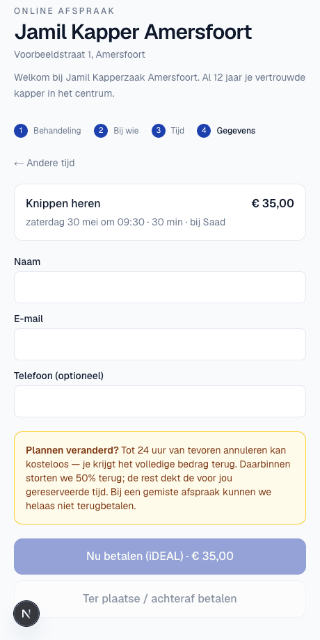 Boeking afronden en direct met iDEAL betalen