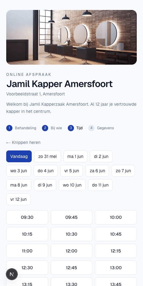 Klant kiest een tijd: alleen vrije tijdslots zijn zichtbaar